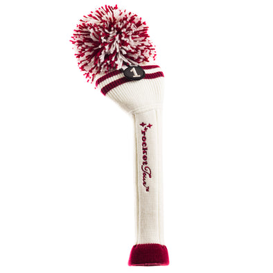 Two Stripe Pom Pom Headcover - White W / 2 Maroon Stripes