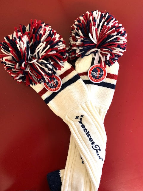 Sneds Tour Pom Pom Covers - White with Red & Navy